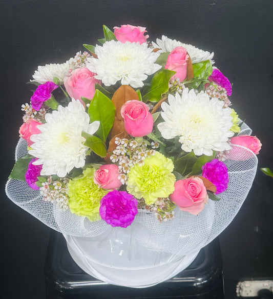 Mixed Flowers in Hat Box