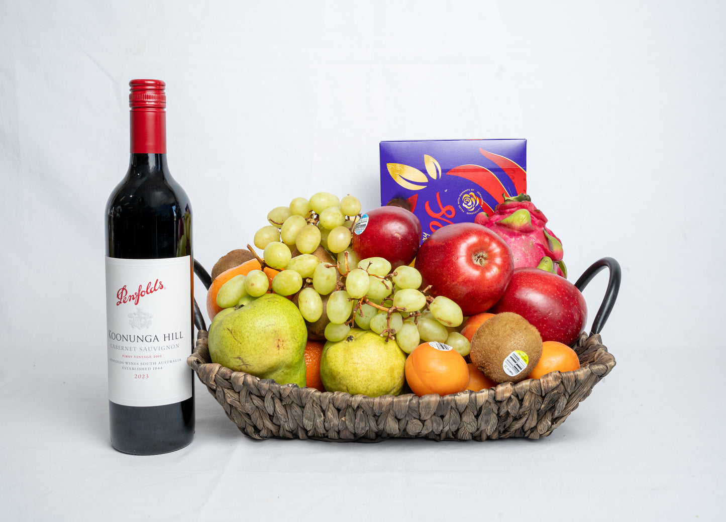 Premium Festival Fruit Basket With Chocolate and Wine